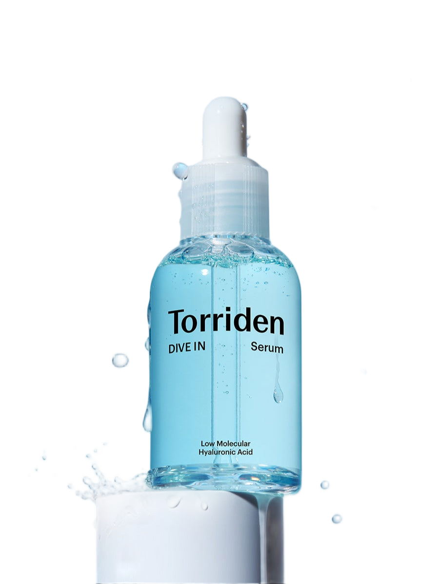 Torriden DIVE-IN Low Molecular Hyaluronic Acid Serum 40ml dropper bottle on a neutral studio background